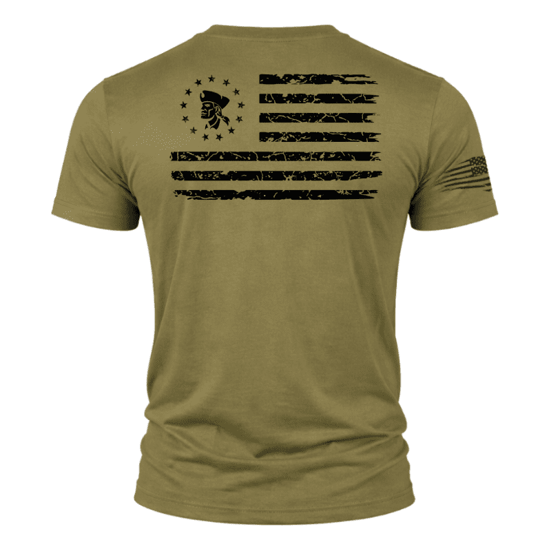 Tattered flag with patriot dude